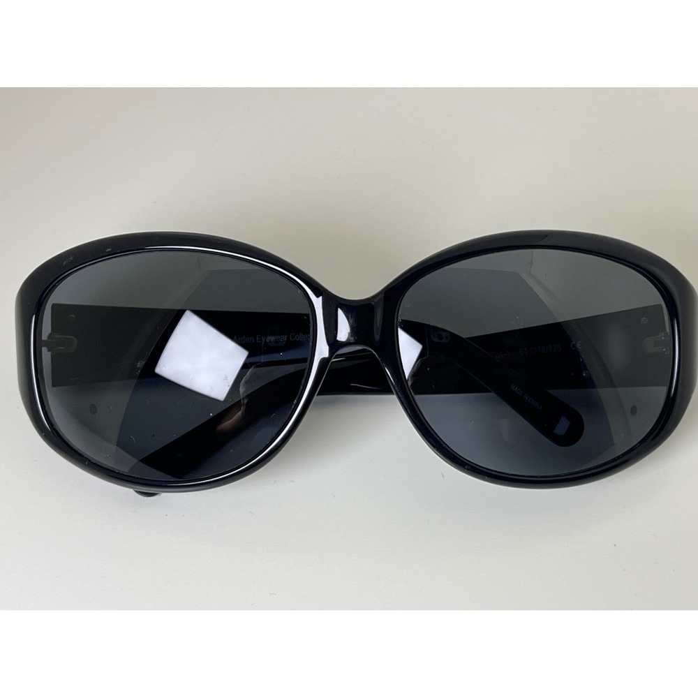 Elizabeth Arden EA-5124-1 Black Oval Sunglasses Women Textured Temple Accents